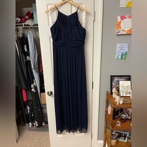 Navy David’s Bridal bridesmaid dress